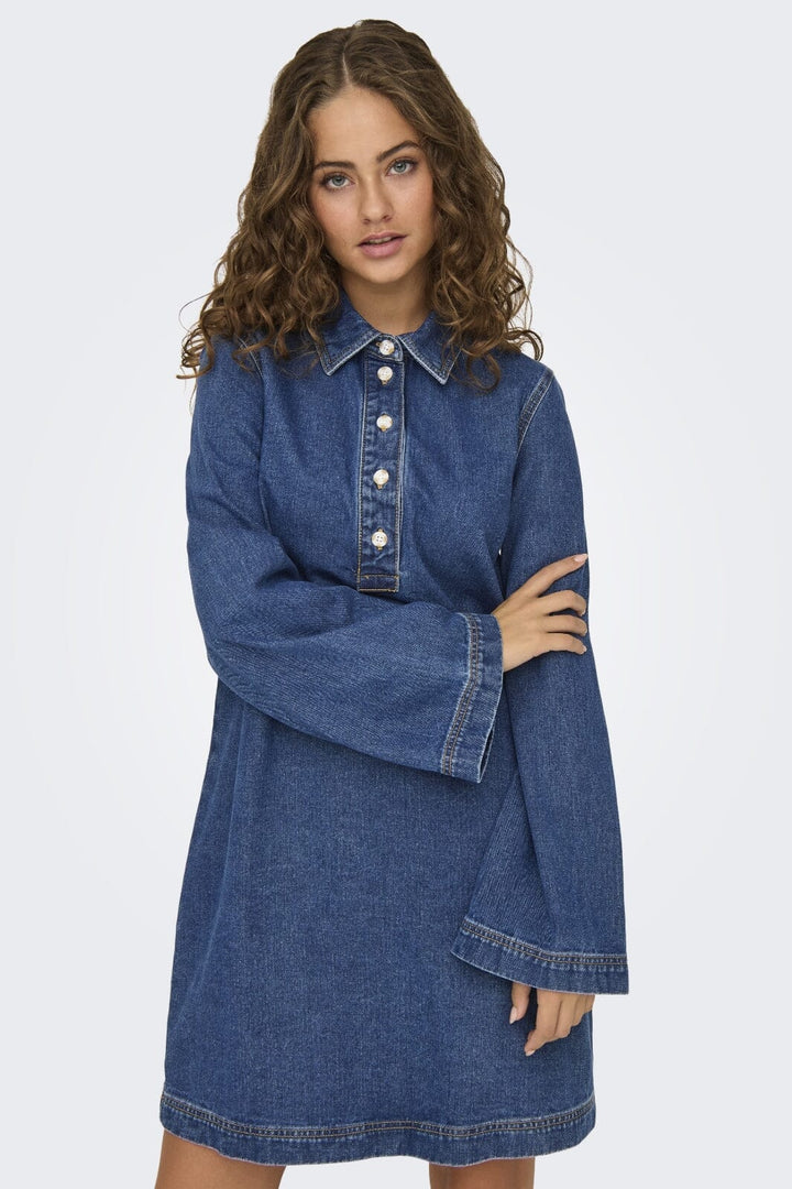 Only - Onlfreya L/S Bell Dress Gua - 4717375 Medium Blue Denim Kjoler 