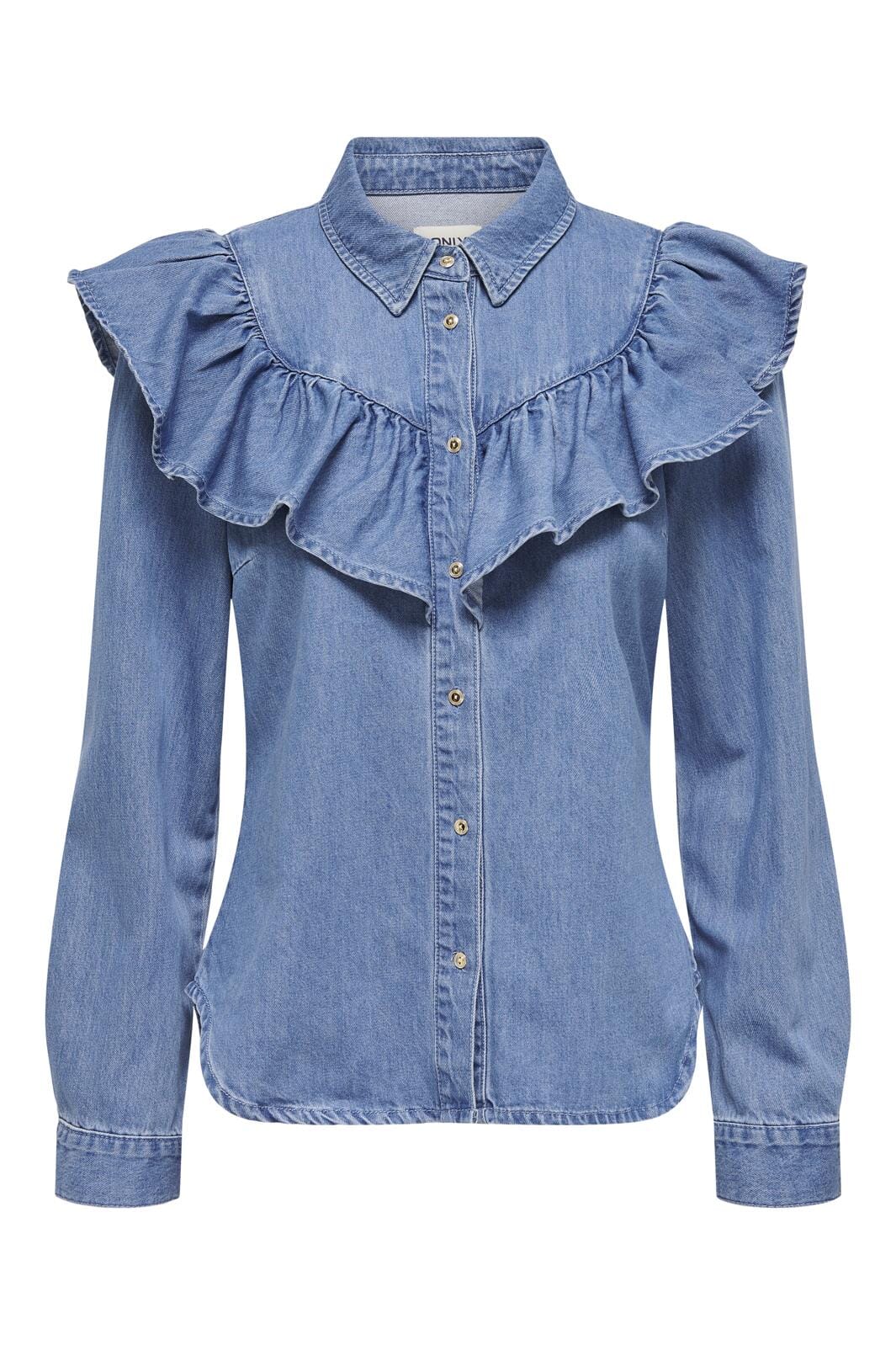 Only - Onlindigo Ls Frill Shirt Qyt - 4324886 Medium Blue Denim