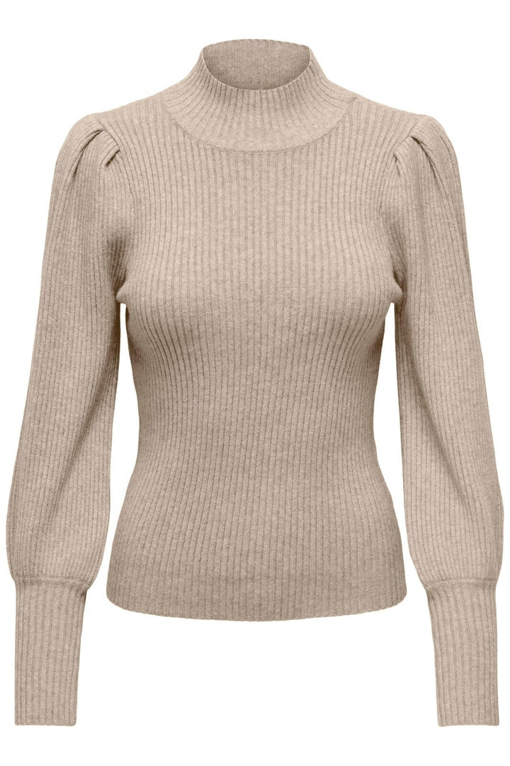 Only - Onlkatia L/S Highneck Pullover Knt - 4345012 Mocha Meringue W. Melange Strikbluser 