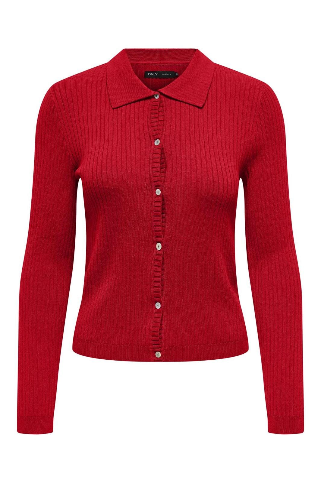 Only - Onlkaya Ls Polo V-Neck Cardigan Knt 15344842 - 4720829 - Racing Red