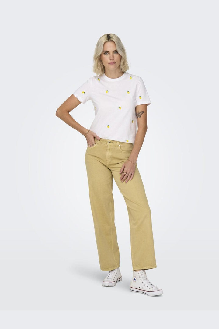 Only - Onlketty Life S/S O-Neck Top - 4444943 Bright White Lemon