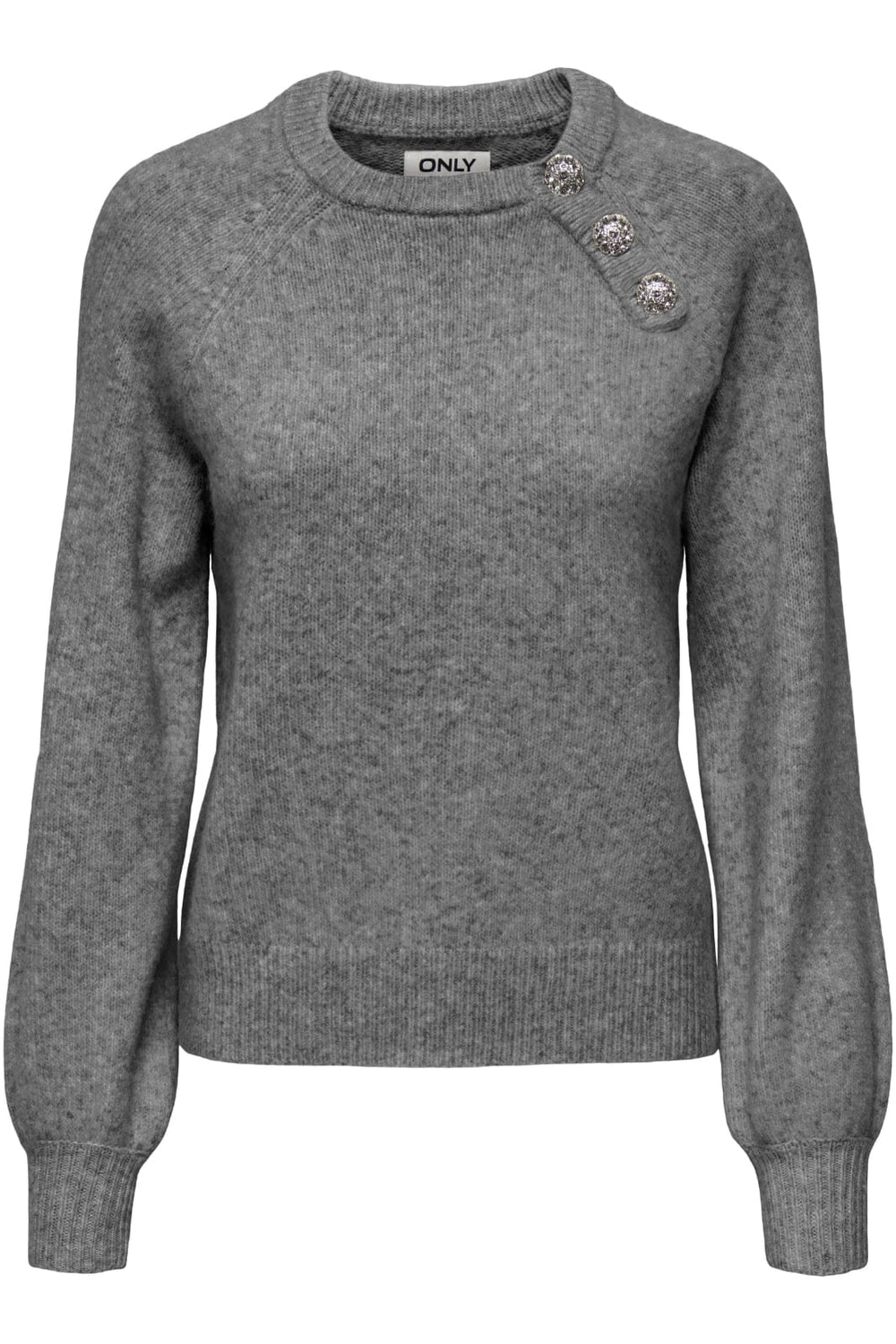 Only - Onllauren Life Ls O-Neck Button Knt - 4630760 Medium Grey Melange Strikbluser 