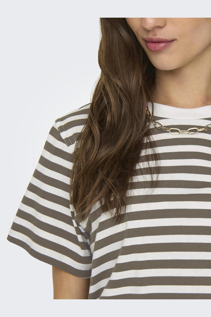 Only - Onllivina S/S Stripe Tee - 4487457 Walnut White Stripes