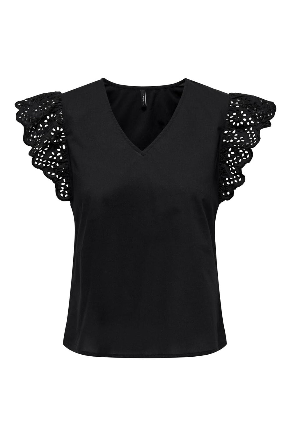 Only - Onllou Life Emb S/S Frill Top - 4415684 Black