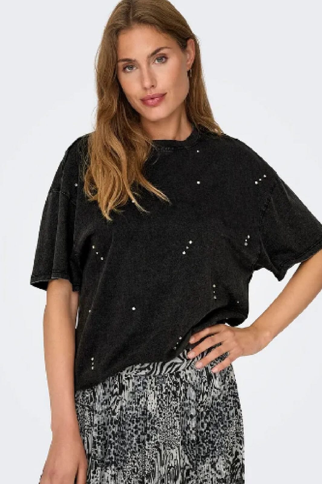 Only - Onllucy Life S/S Bling Top Box - 4578304 Black Rhinestones T-shirts 