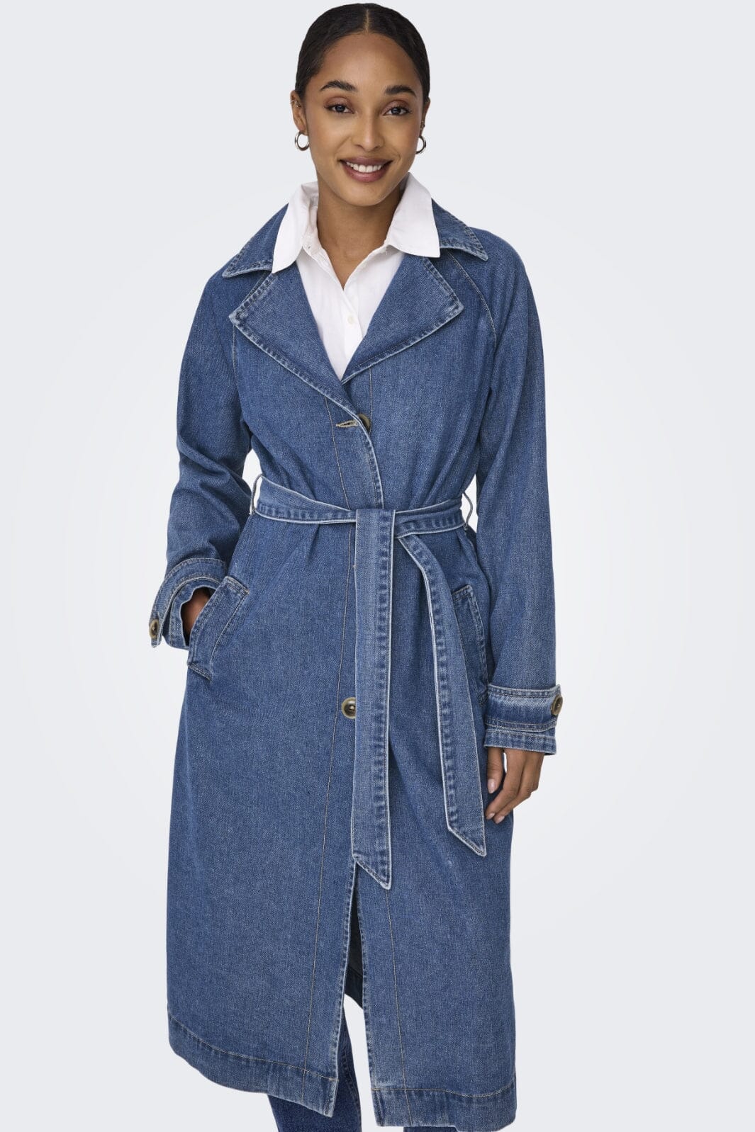 Only - Onlmalou Belted Trench Gua Fw - 4545182 Medium Blue Denim Frakker 