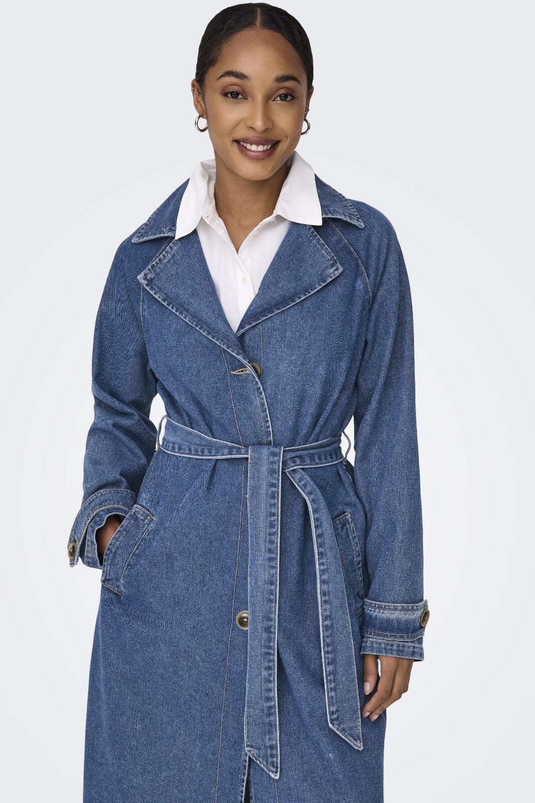 Only - Onlmalou Belted Trench Gua Fw - 4545182 Medium Blue Denim Frakker 