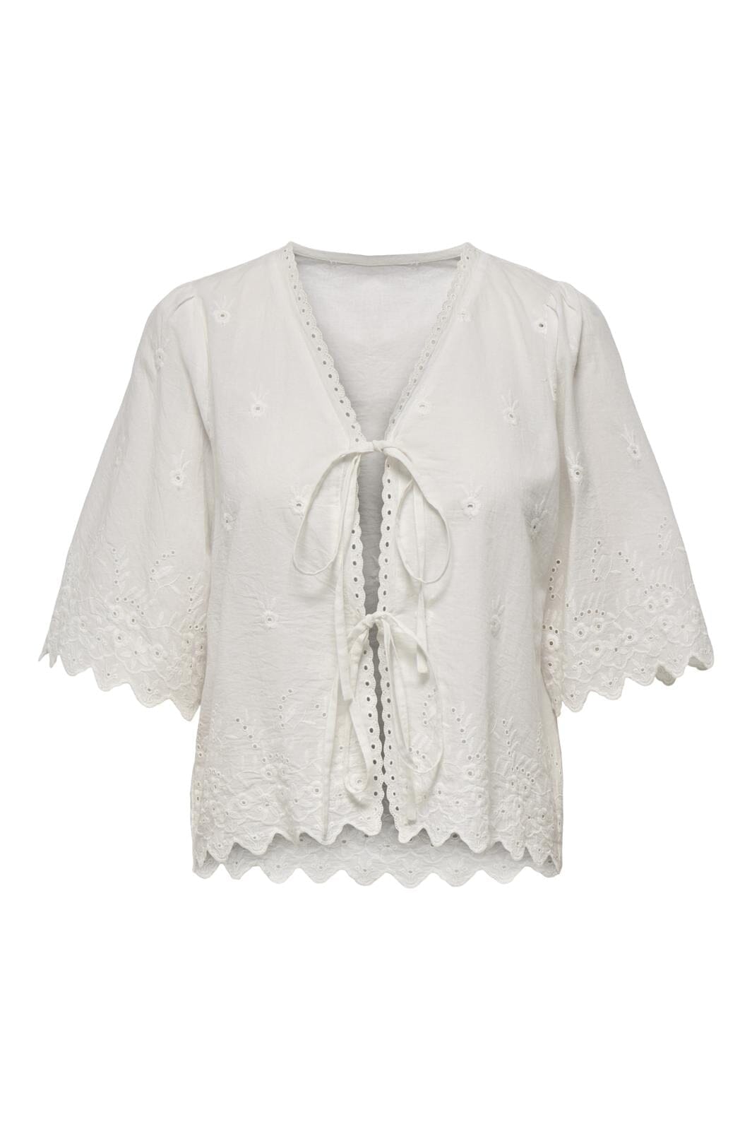 Only - Onlnynne Ss Tie Emb Top - 4714546 Cloud Dancer