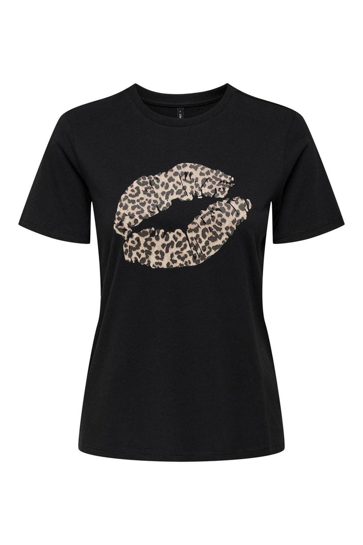 Only - Onlola S/S Reg Tee - 4734990 Black Leo Lips