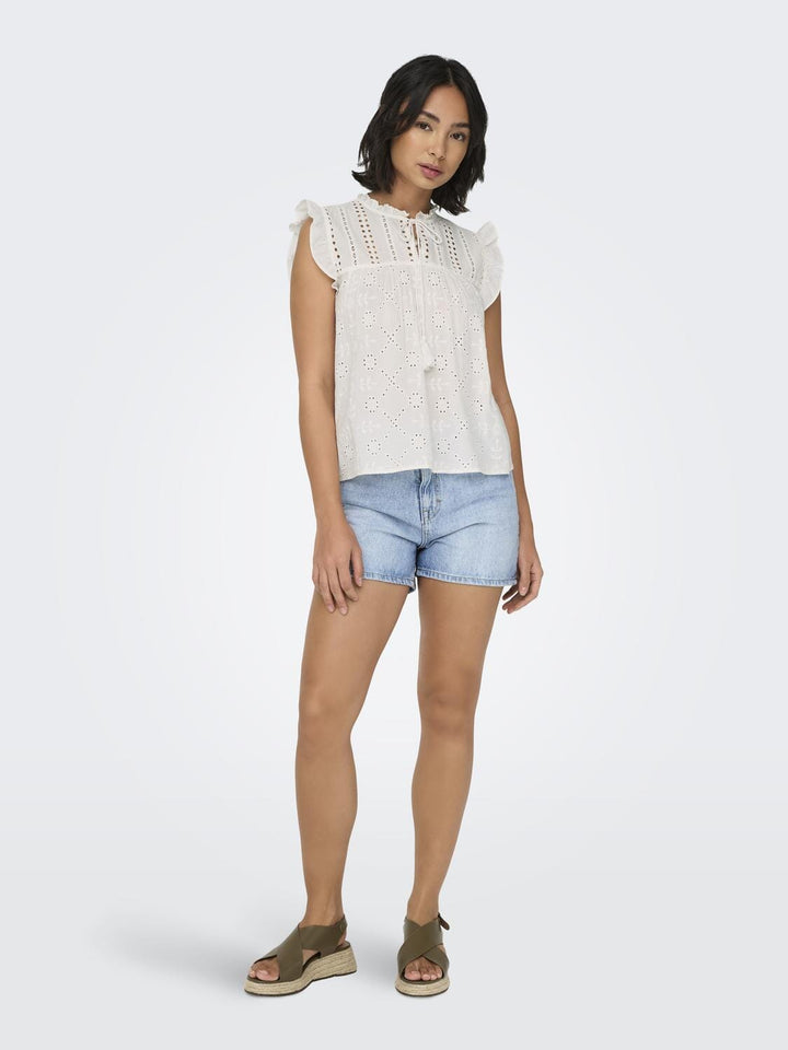 Only - Onlreva Life S/L Emb Top - 3500799 Cloud Dancer Toppe 