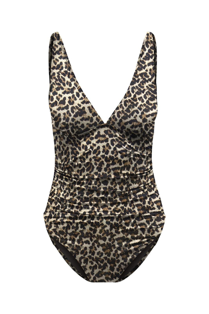 Only - Onlvenezia V-Neck Swimsuit - 4418055 Peyote Natural Leo