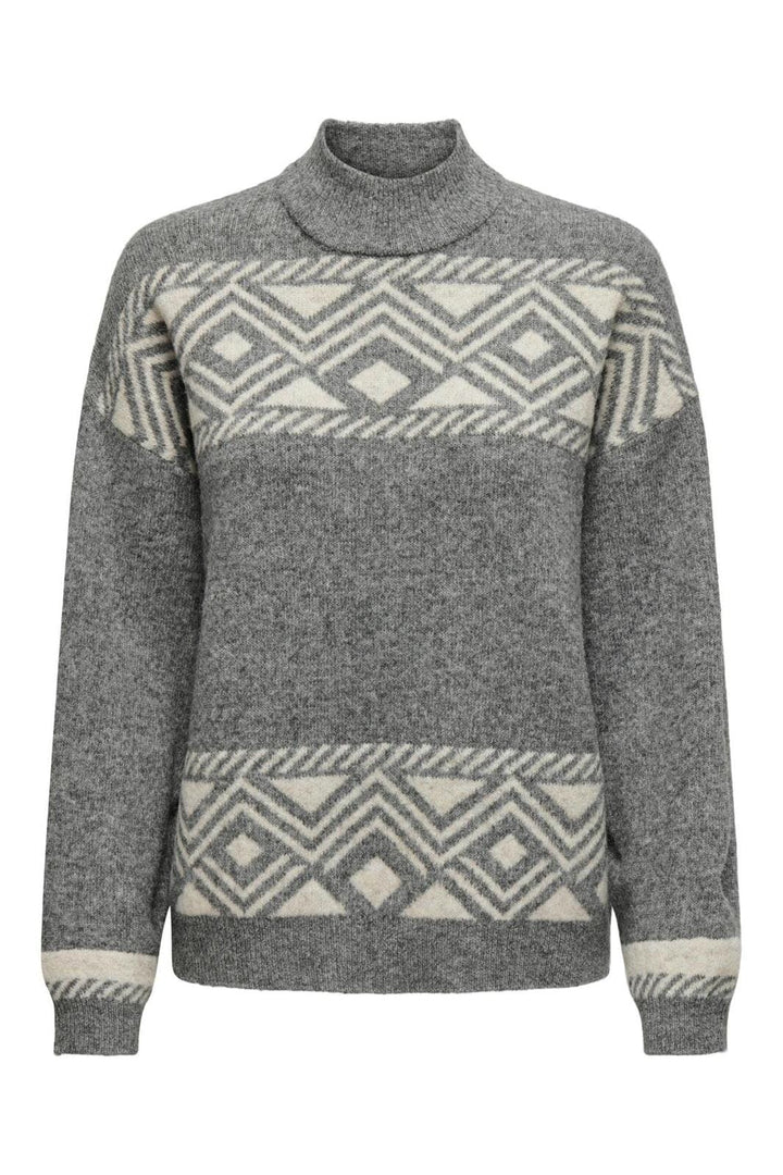 Only - Onlvictoria L/S Pullover Knt - 4596999 Medium Grey Melange Pumice Stone Jacquard