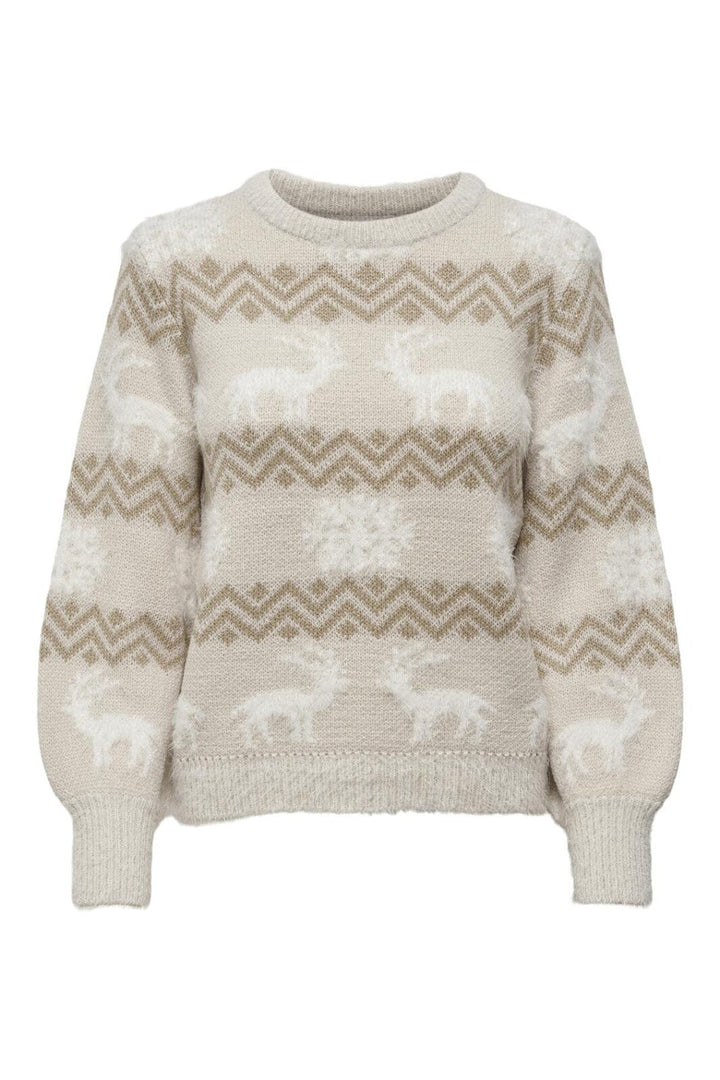 Only - Onlxmas Fairisle L/S Pullover Knt - 4009100 Pumice Stone W. White/Humus W. Frosted Almond Lurex Strikbluser 