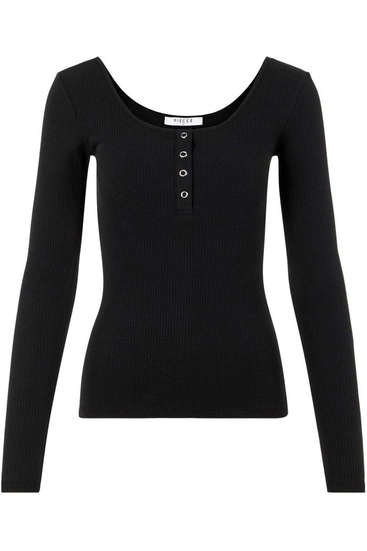 PIECES - Kitte LS Top - Black Bluser 