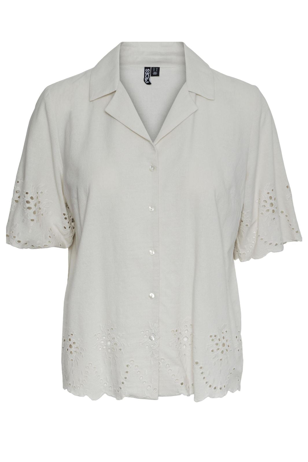 Pieces - Pcalmina Ss Embroidery Shirt - 4486676 Birch Skjorter 