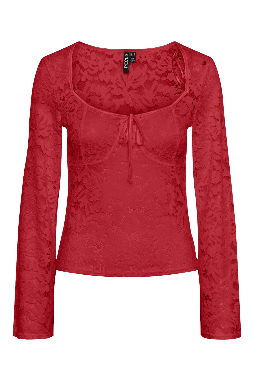 Pieces - Pcamalie Ls Lace Top - 4709985 High Risk Red