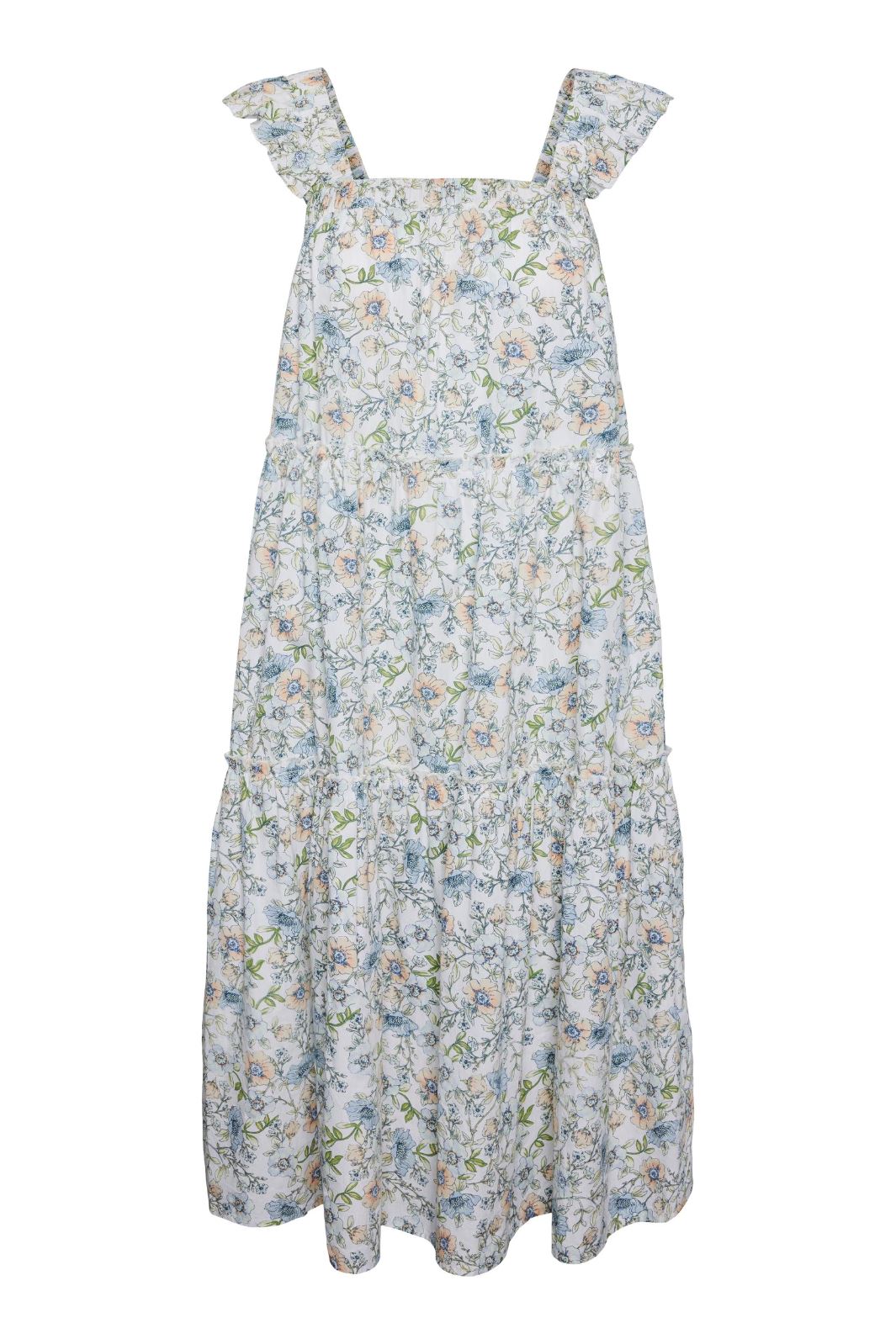 Pieces - Pcamaryl Sl Long Dress - 4466534 Cloud Dancer Flower Kjoler 