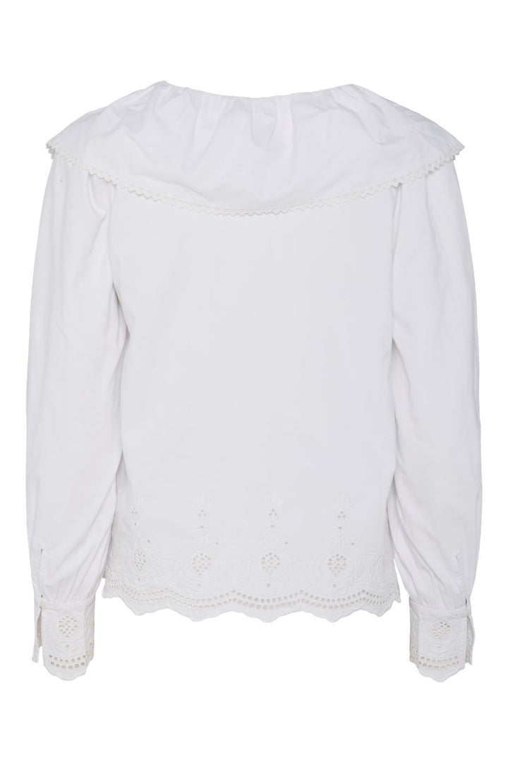 Pieces - Pcannabelle Ls V-Neck Frill Top - 4722958 Bright White Bright White Embroidery