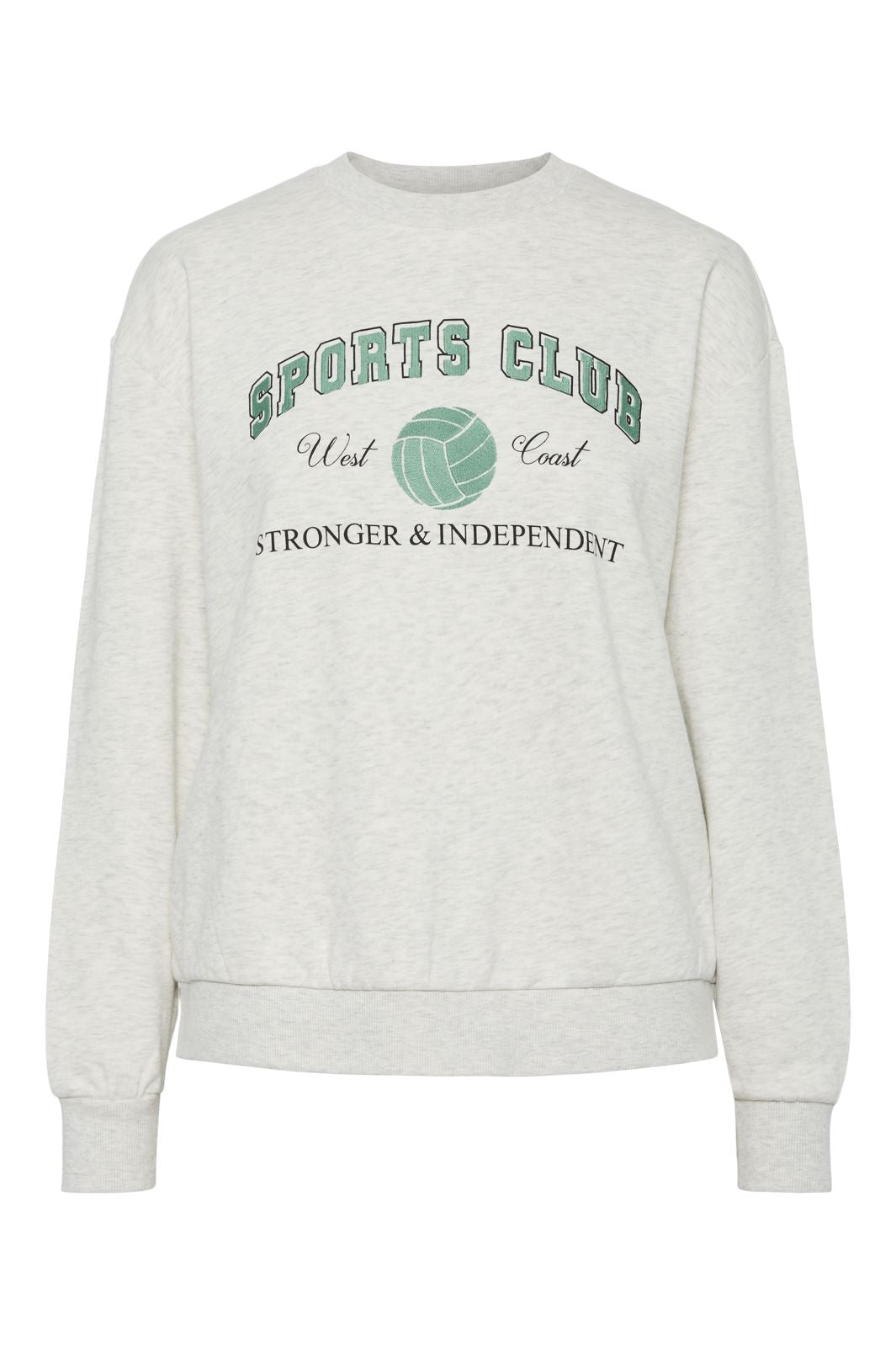 Pieces - Pcarina Ls O-Neck Sweatshirt - 4756907 Light Grey Melange Green Embroidery