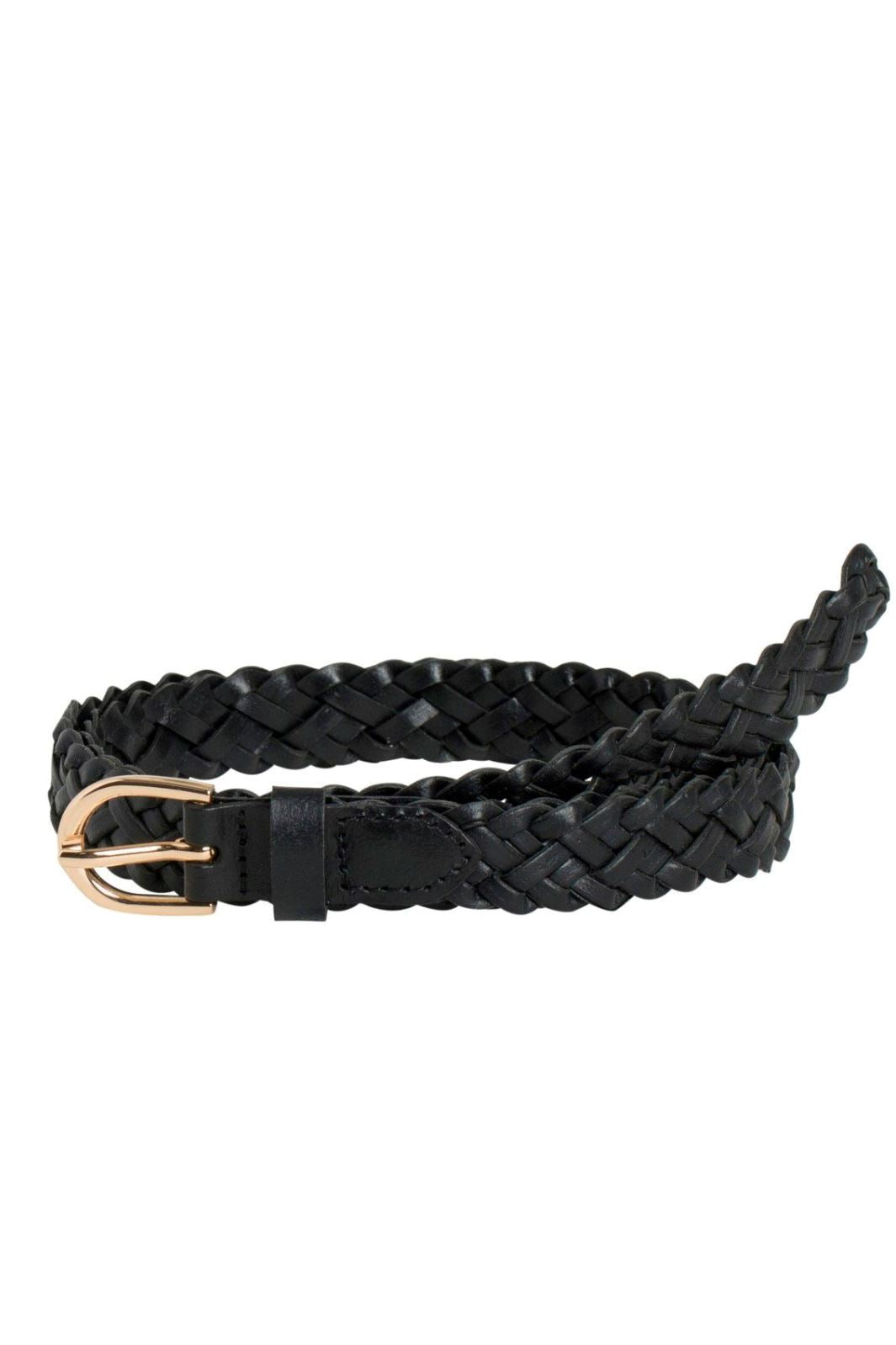 Pieces - PcAvery Leather Braided Slim Belt - Black Bælter 