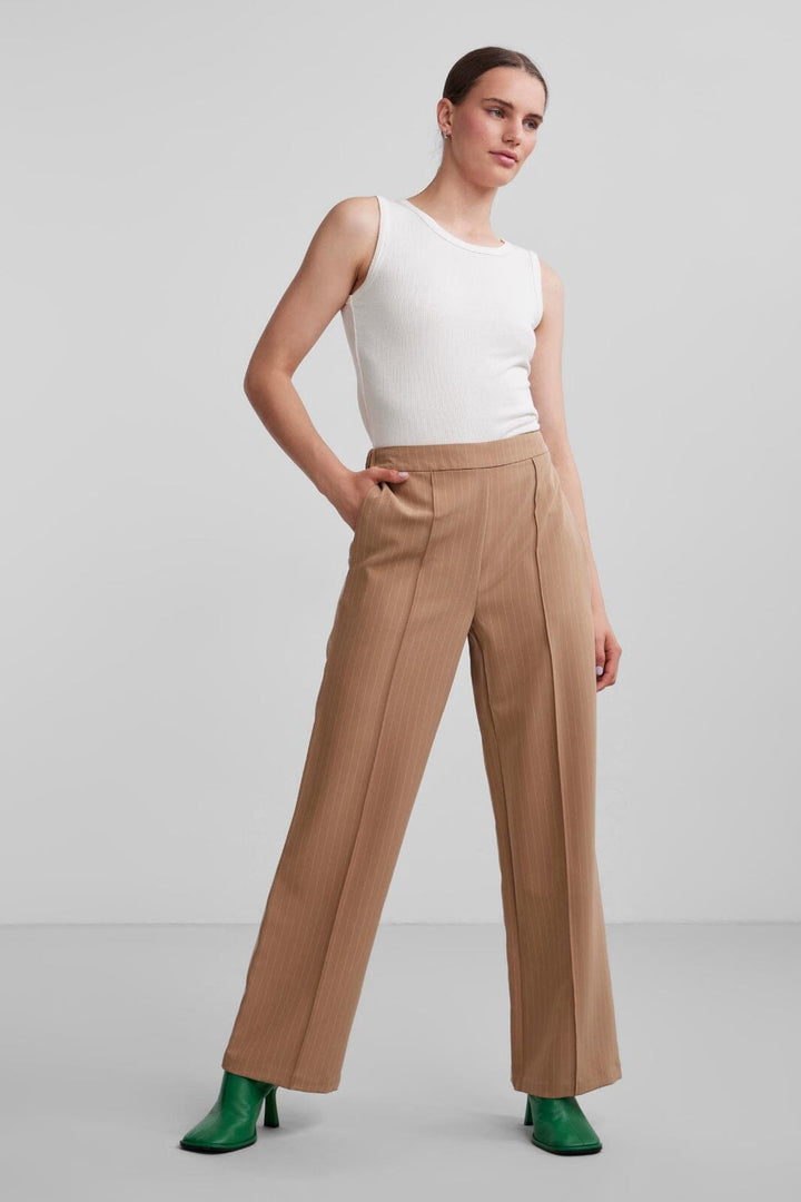 Pieces - Pcbossy Hw Wide Striped Pants - Silver Mink Pinkstripe Bukser 