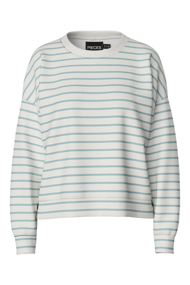 Pieces - Pcchilli Ls Sweat Stripes 17146886 - 4642155 - Cloud Dancer Cloud Blue