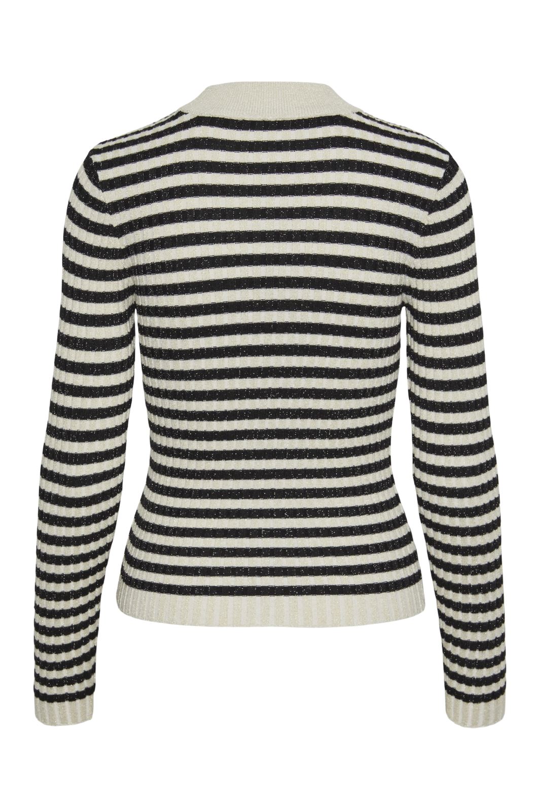 Pieces - Pccrista Ls Lurex O-Neck Knit Mm - 4546398 Birch Black Stripes / Gold Lurex