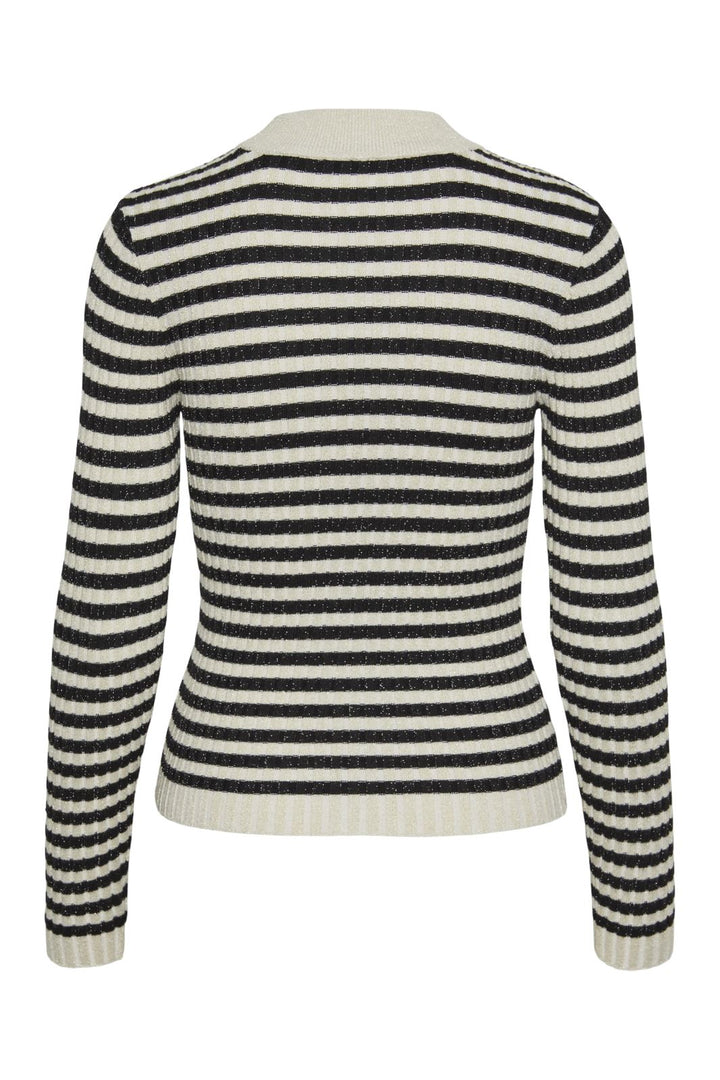 Pieces - Pccrista Ls Lurex O-Neck Knit Mm - 4546398 Birch Black Stripes / Gold Lurex