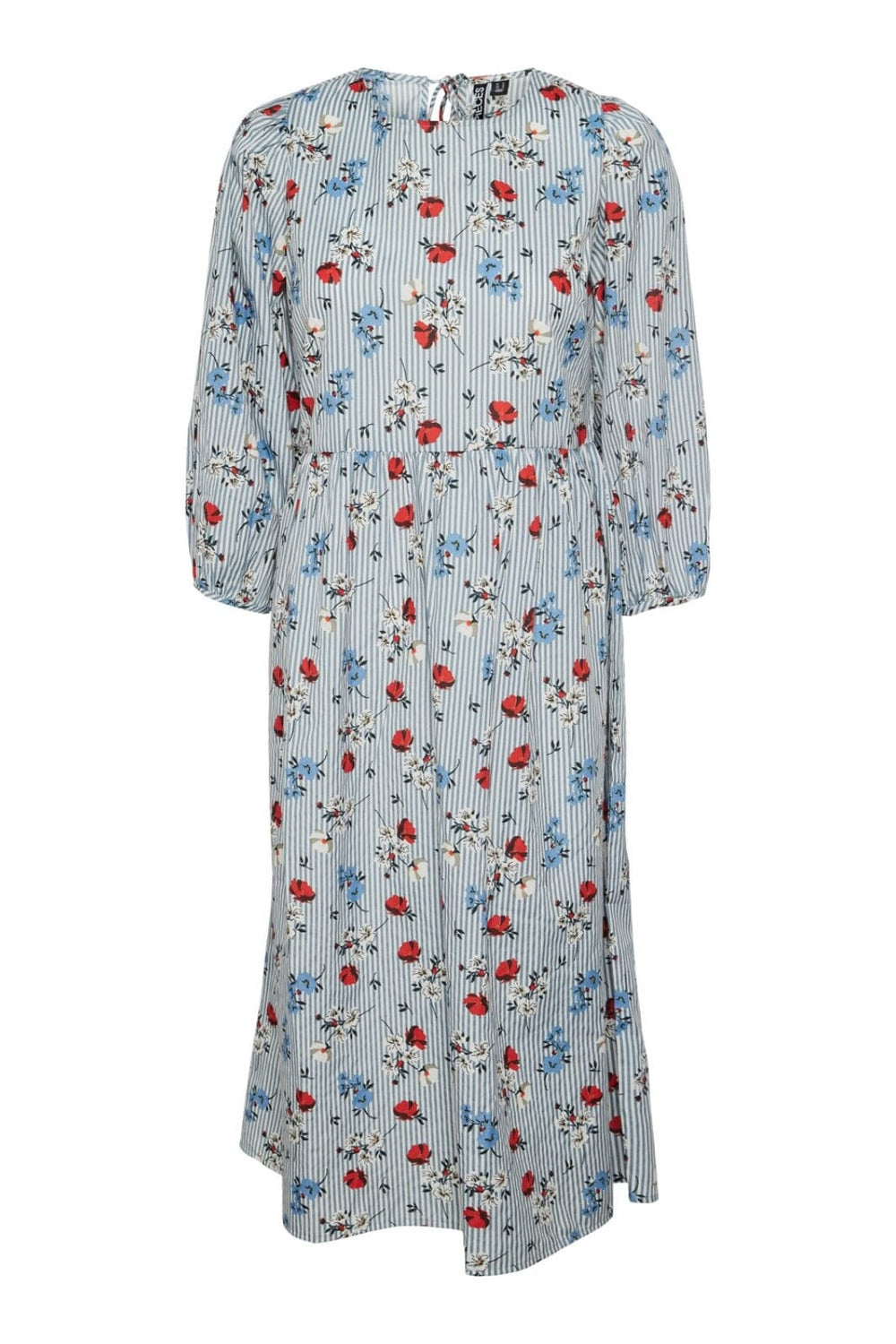 Pieces - Pcfina 3/4 Midi Dress - 4519233 Bright White Blue Flowers Kjoler 