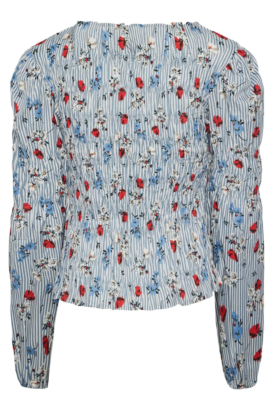 Pieces - Pcfina Ls Smock Top - 4519248 Bright White Blue Flower Aop Bluser 