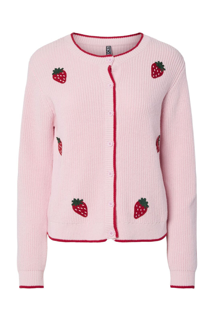 Pieces - Pcfranny Ls O-Neck Knit Cardigan 17160509 - 4846916 - Pink-A-Boo Strawberries