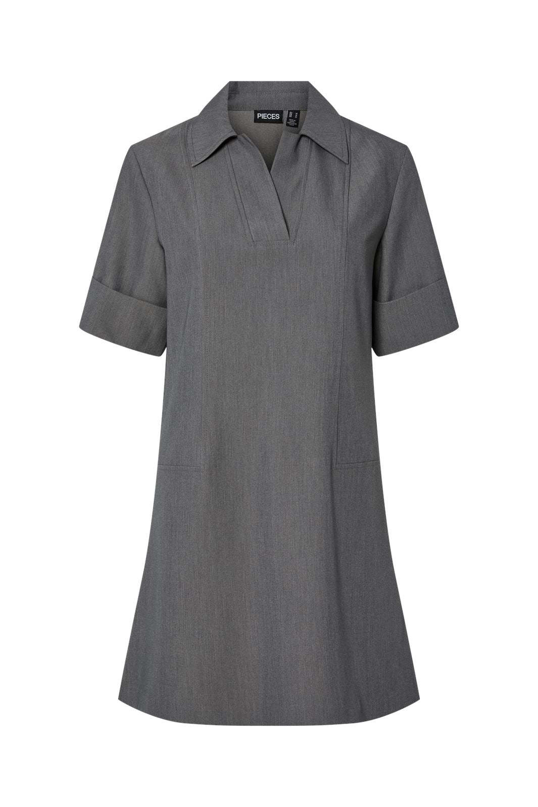 Pieces - Pcfrida Ss V-Neck Dress Fsy - 4860548 Medium Grey Melange