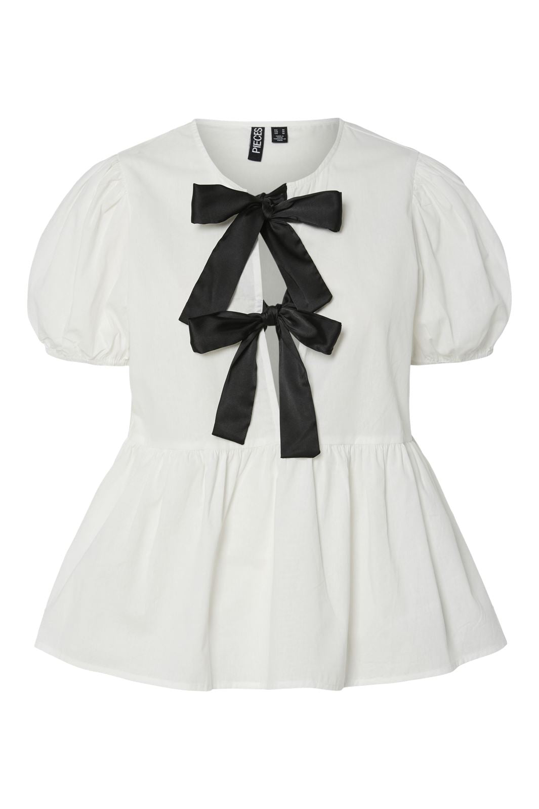 Pieces - Pcgolly Ss Bow Top - 4688609 Bright White Black Bow