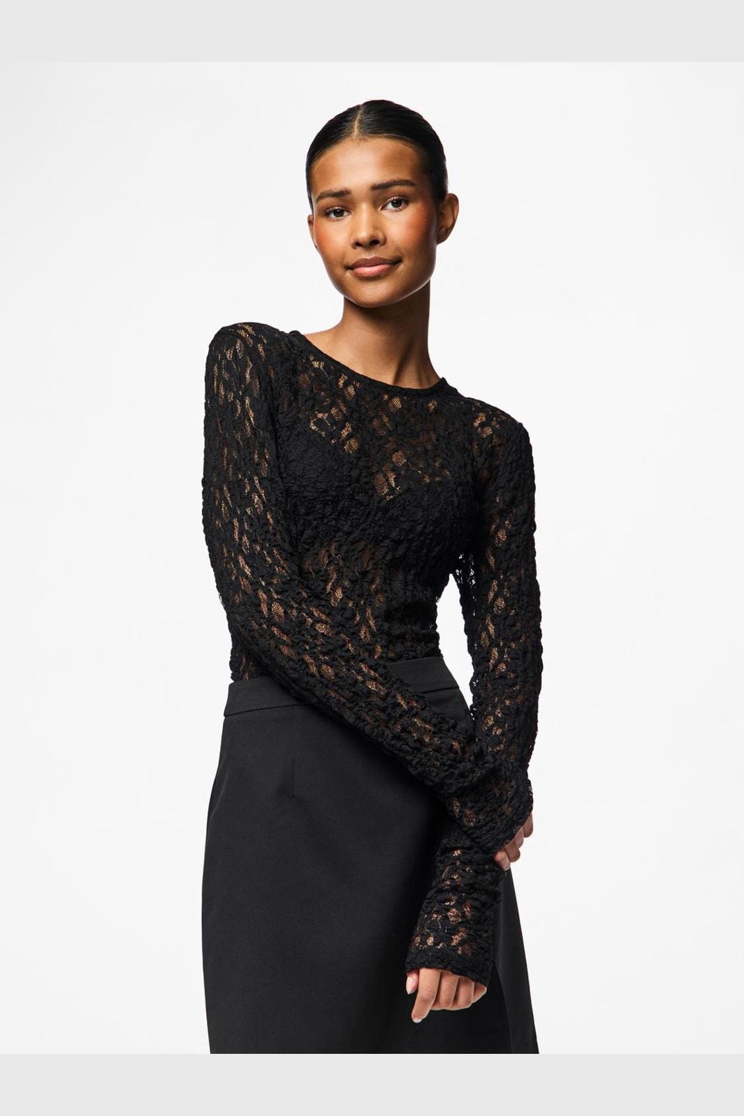 Pieces - Pchazel Ls Lace Top - 4649376 Black