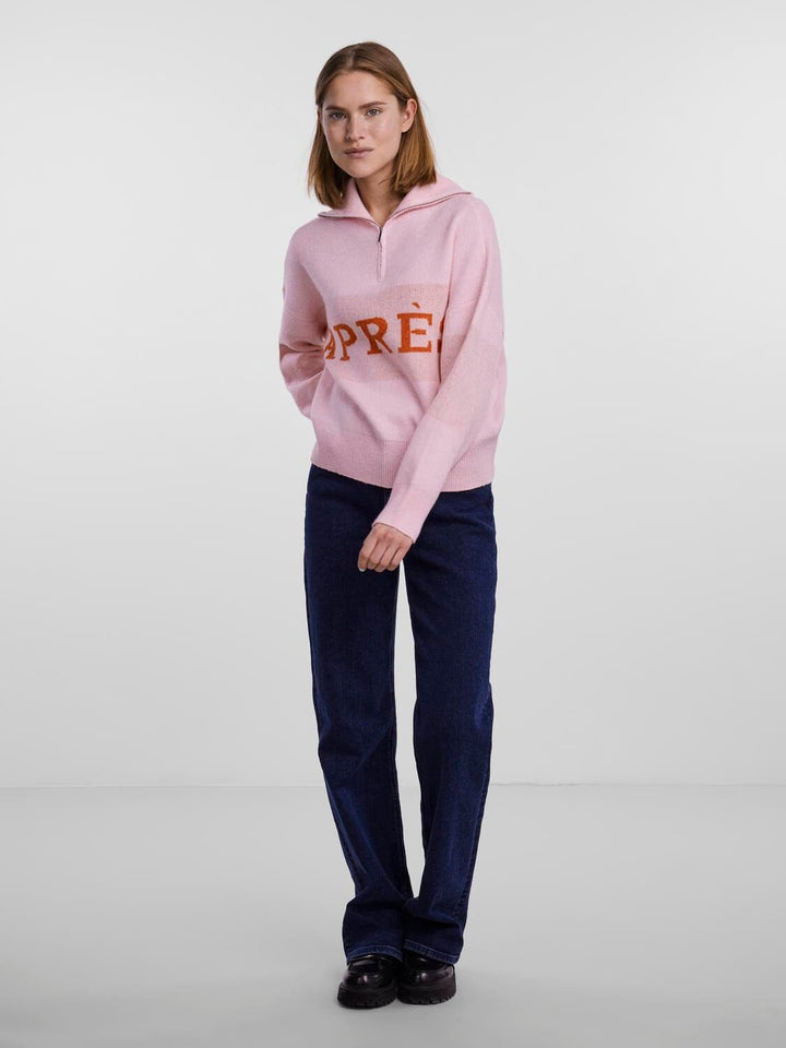 Pieces - Pcjordan Ls Half Zip Knit - 4311876 Rose Shadow Red Clay Strikbluser 