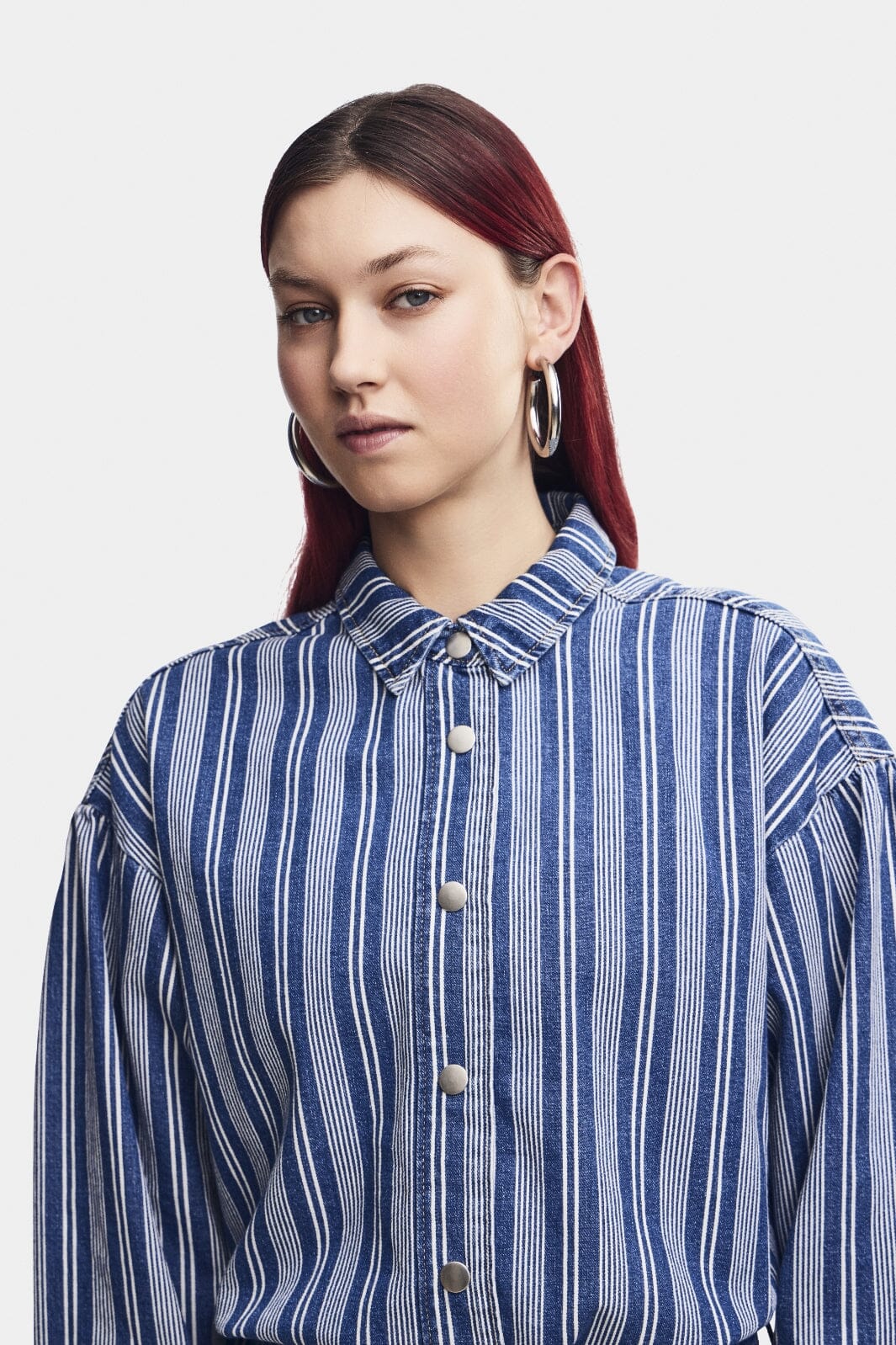 Pieces - Pcjubel Ls Oversized Shirt - 4514644 Medium Blue Denim White Skjorter 