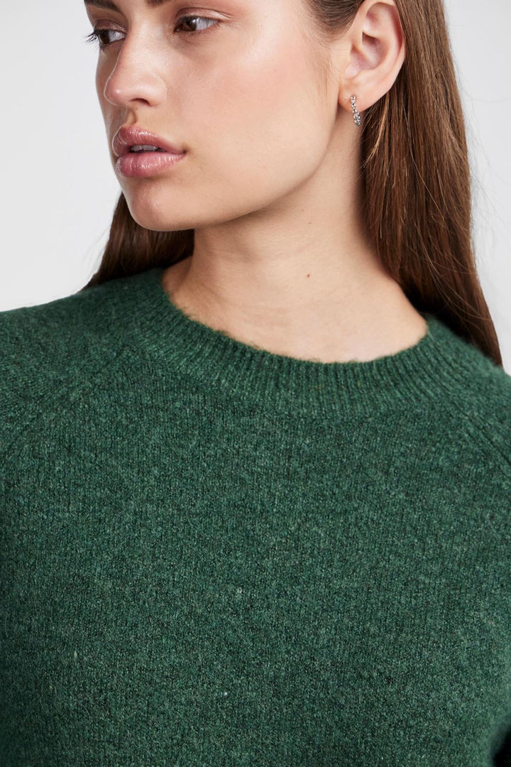 Pieces - Pcjuliana Ls O-Neck Knit - 4250857 Trekking Green Strikbluser 