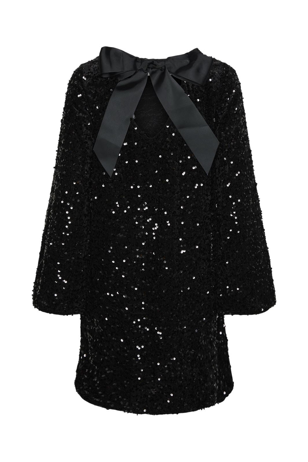 Pieces - Pckam Ls Deep Back Bow Dress - 4617670 Black Black Sequins