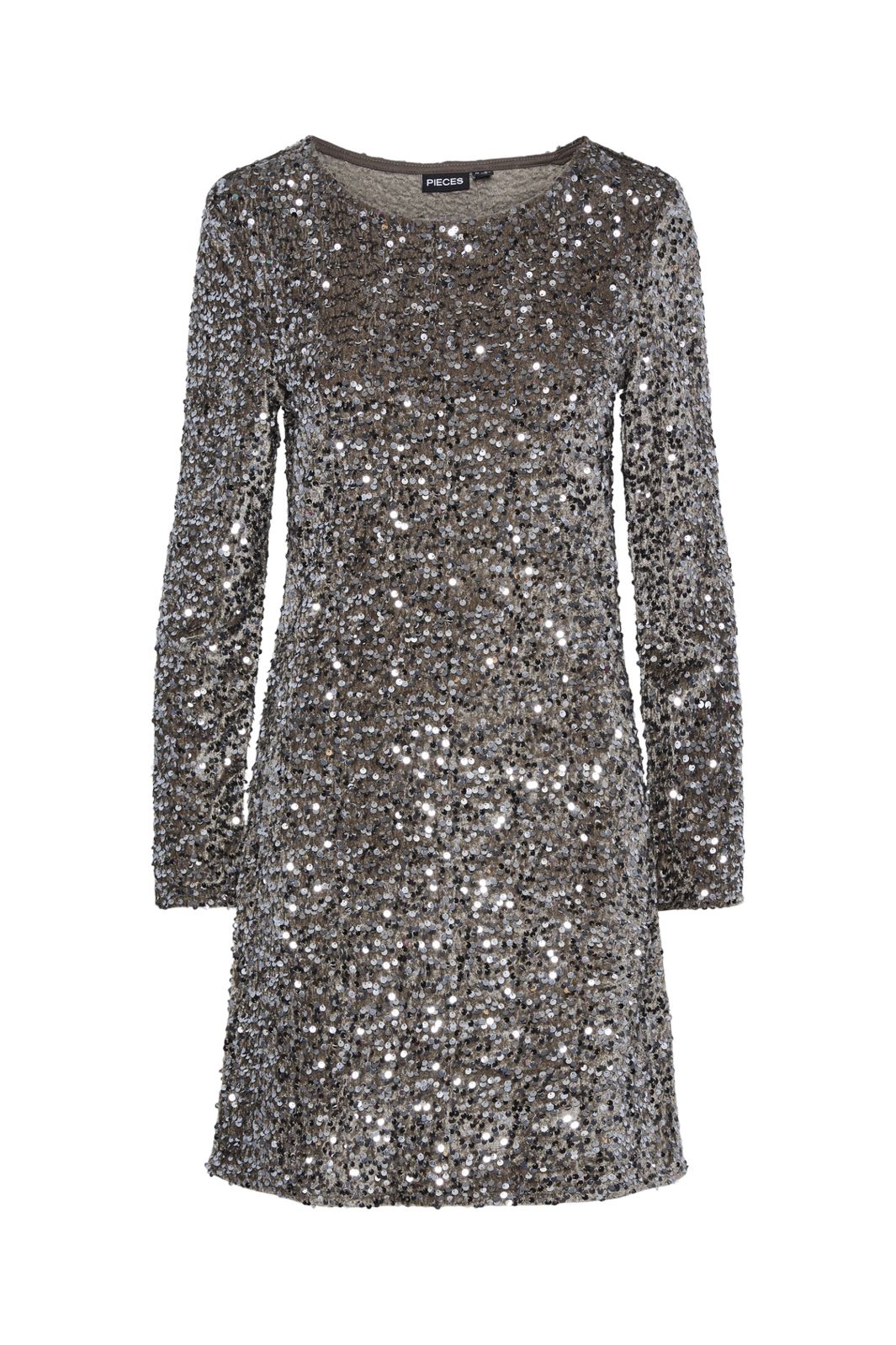 Pieces - Pckam Ls New Dress - 4641538 Morel Silver Sequins