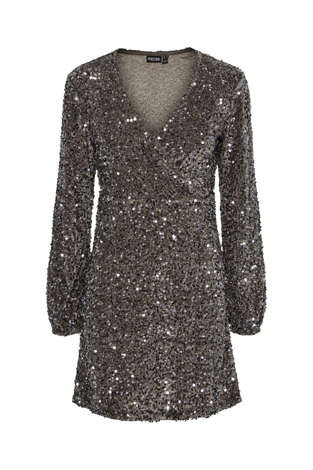 Pieces - Pckam Ls Wrap Dress - 4641542 Morel Silver Sequins