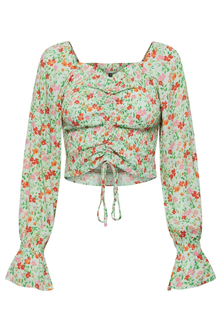 Pieces - Pckorine Ls Top - Fair Aqua Flower Bluser 