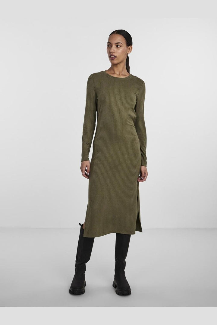 Pieces - Pckylie Ls O-Neck Midi Dress - 3935838 Deep Lichen Green