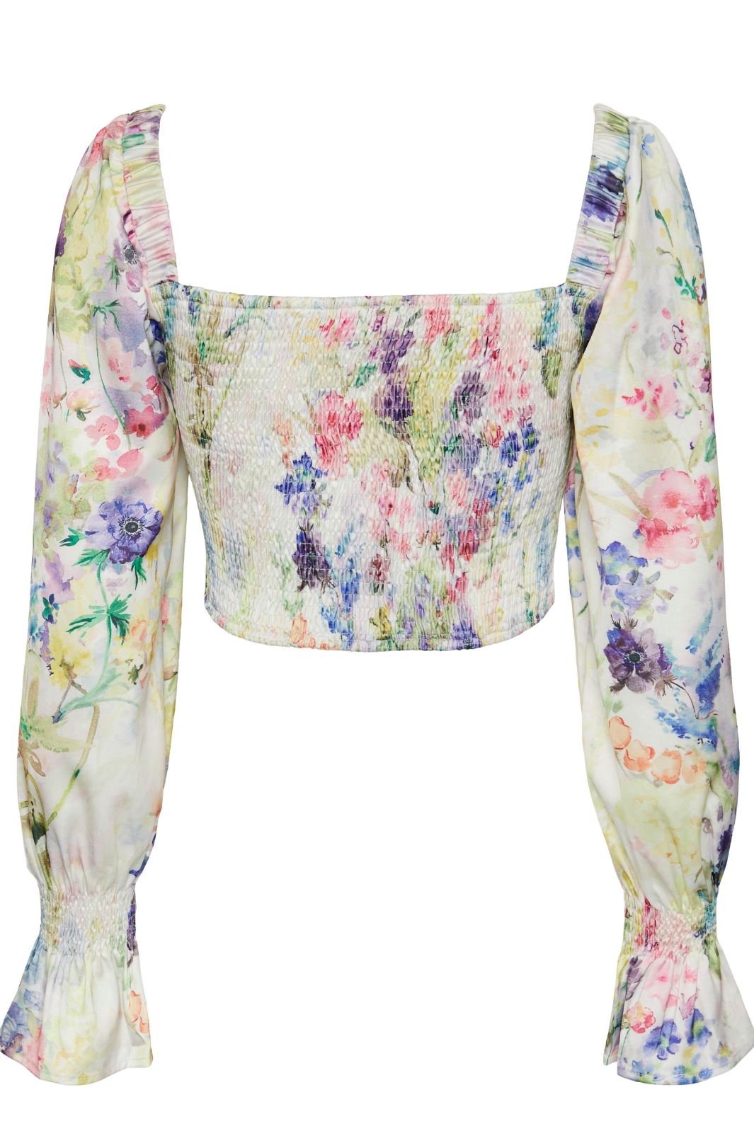 Pieces - Pcmari Ls Tie Top - 4507274 Cloud Dancer Flowers Toppe 