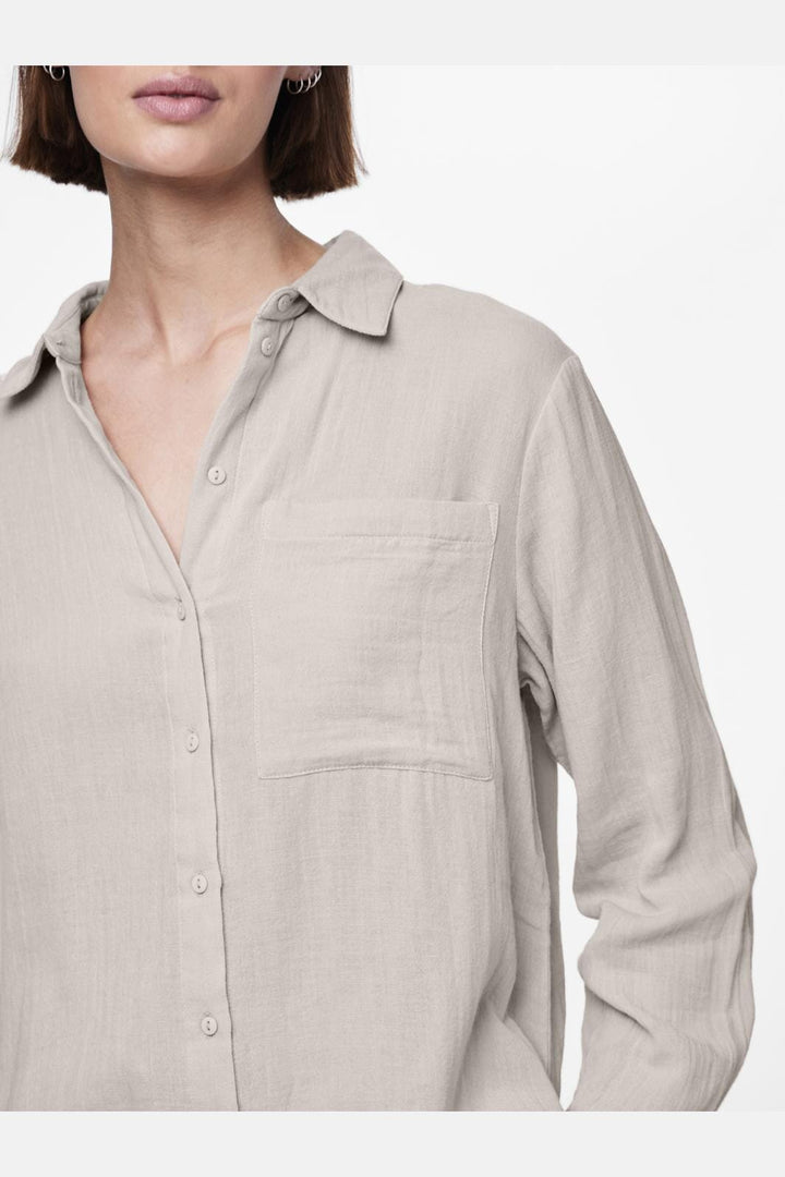 Pieces - Pcmastina Ls Relaxed Shirt - 4475446 Silver Gray