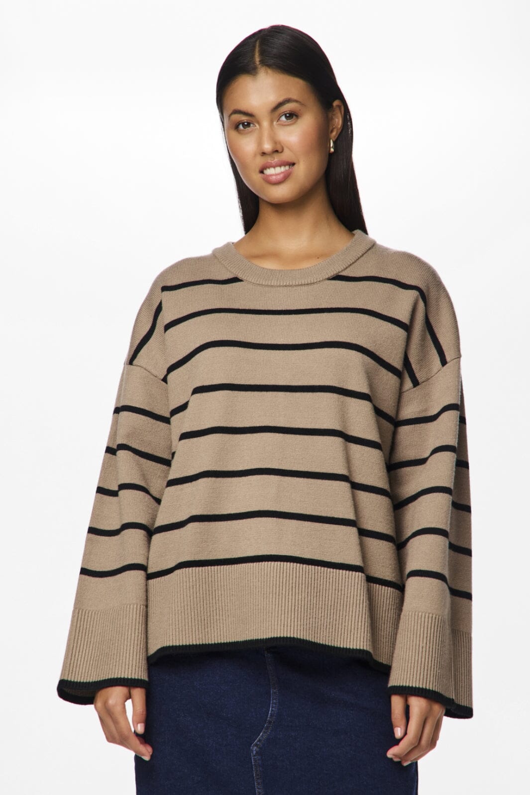 Pieces - Pcmathilde Ls O-Neck Knit - 4542674 Taupe Gray Black