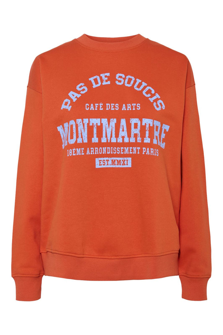 Pieces - Pcmaude Ls Sweat Pwp Mm - 4723772 Tangerine Tango Vista Blue