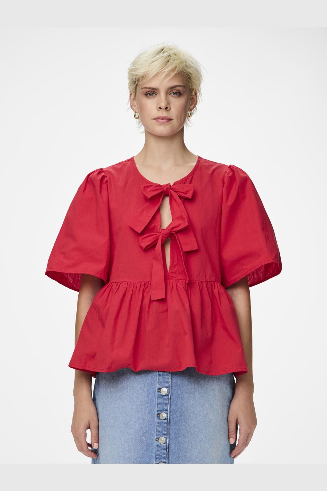 Pieces - Pcmaya Ss O-Neck Bow Top - 4738958 High Risk Red