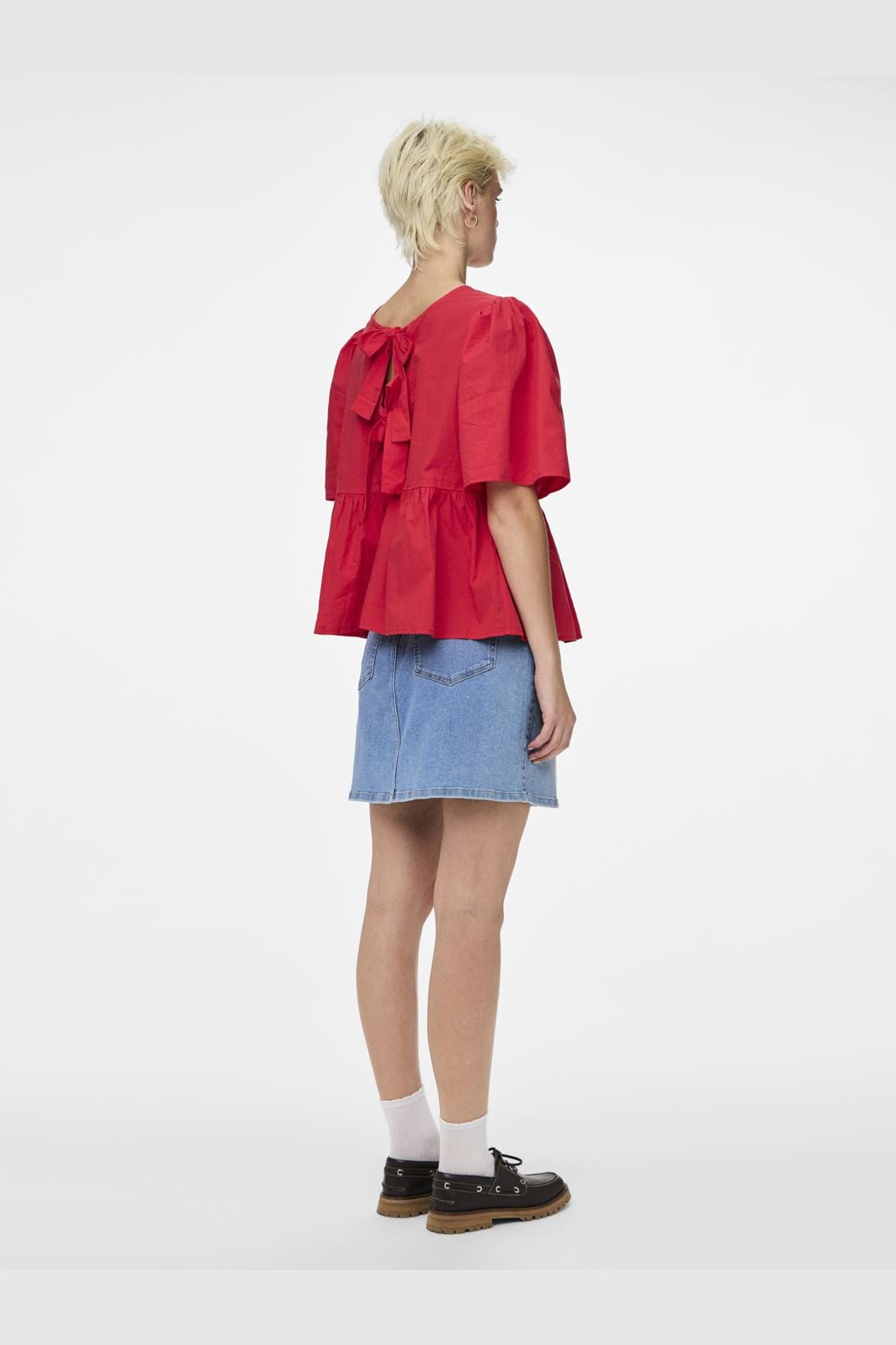 Pieces - Pcmaya Ss O-Neck Bow Top - 4738958 High Risk Red