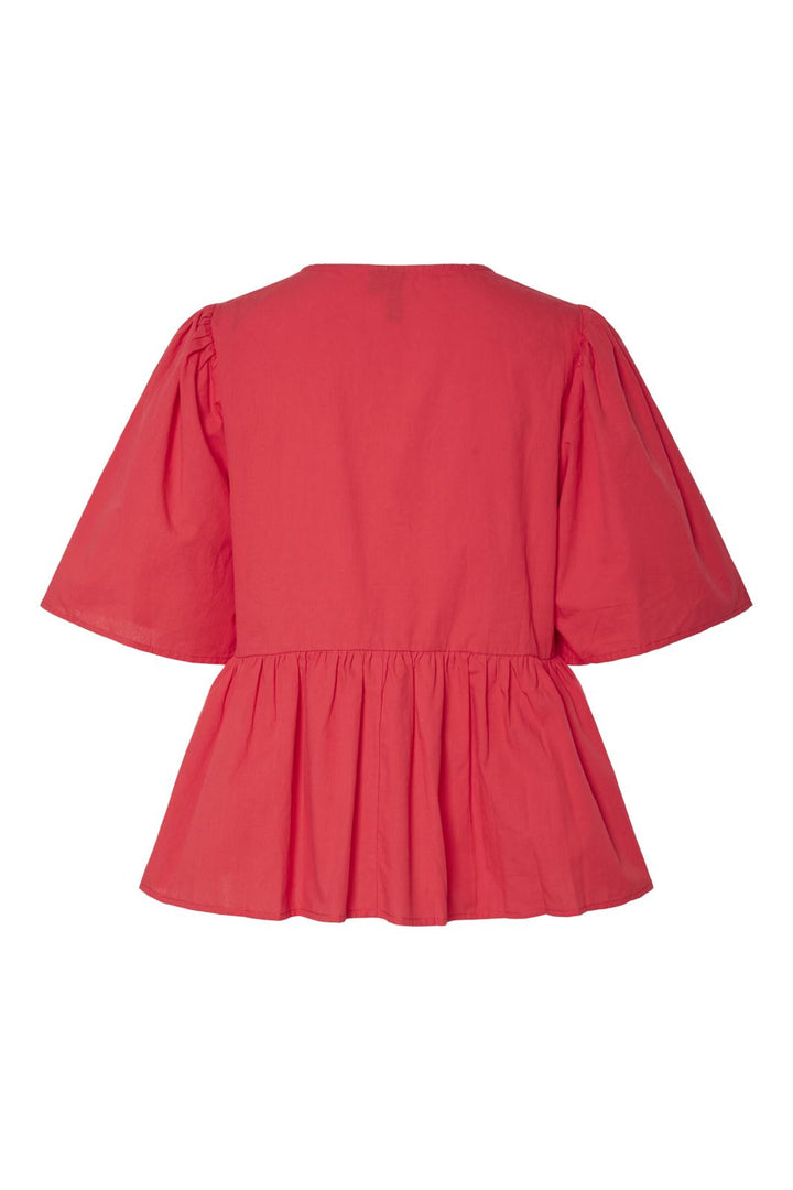 Pieces - Pcmaya Ss O-Neck Bow Top - 4738958 High Risk Red