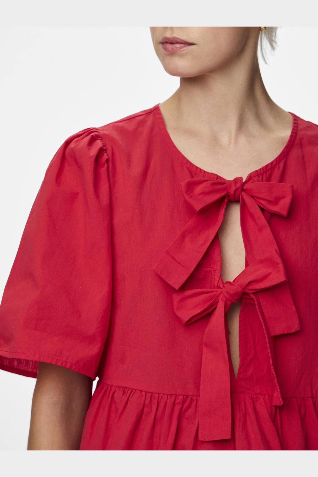 Pieces - Pcmaya Ss O-Neck Bow Top - 4738958 High Risk Red